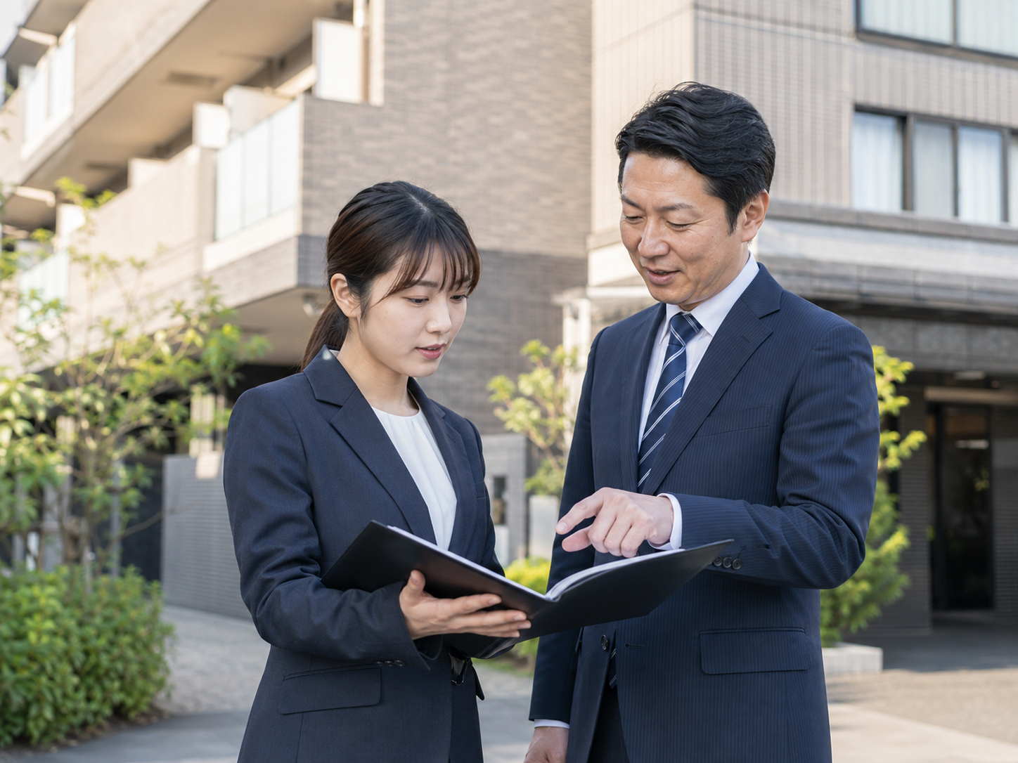 先輩社員から実務を学ぶ様子